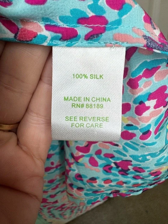 Lilly Pulitzer Aqua Multi-Color Printed Peasant Blouse - Picture 4 of 5